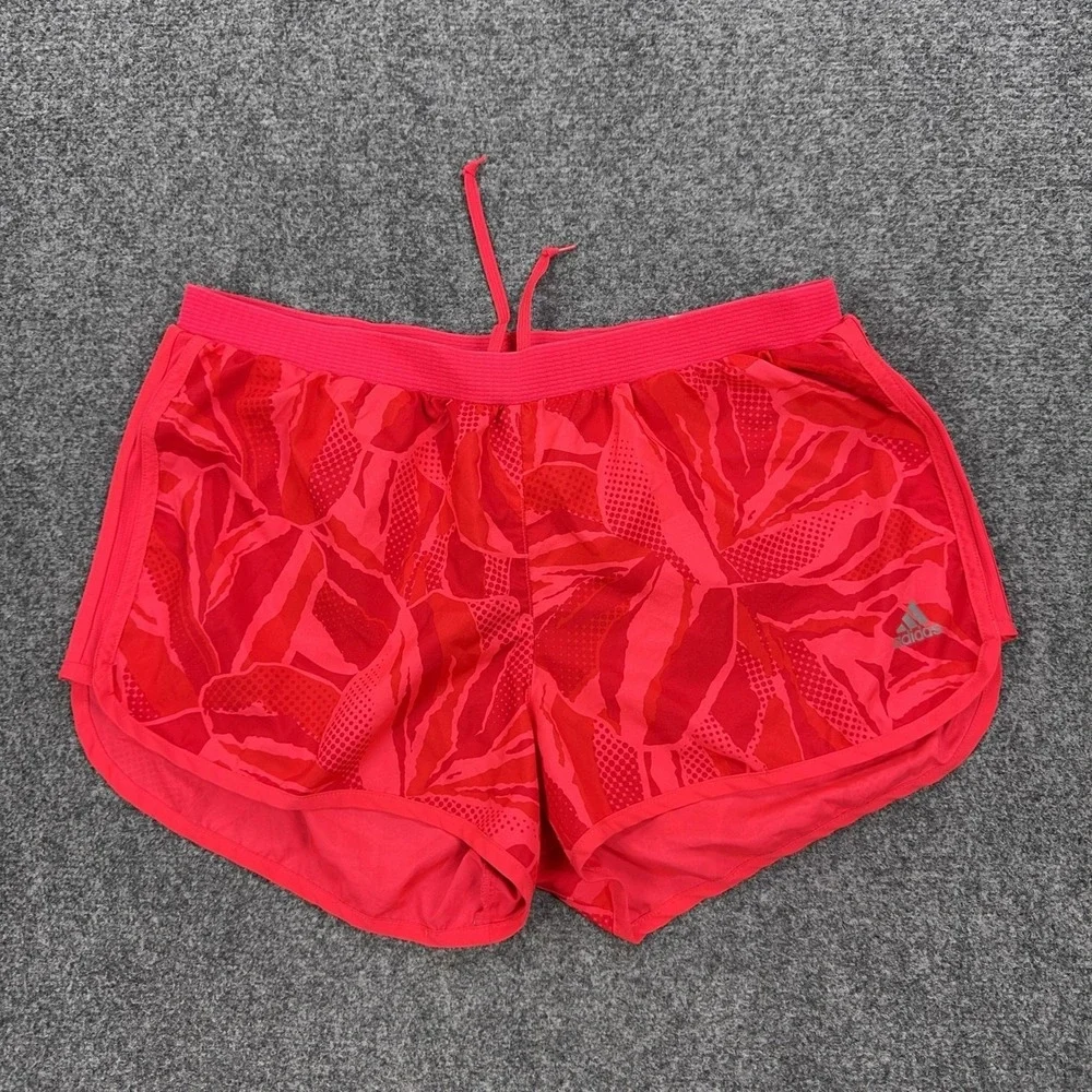 Adidas Running Shorts Womens Large Red Geometric 3 Inseam Climalite Athletic